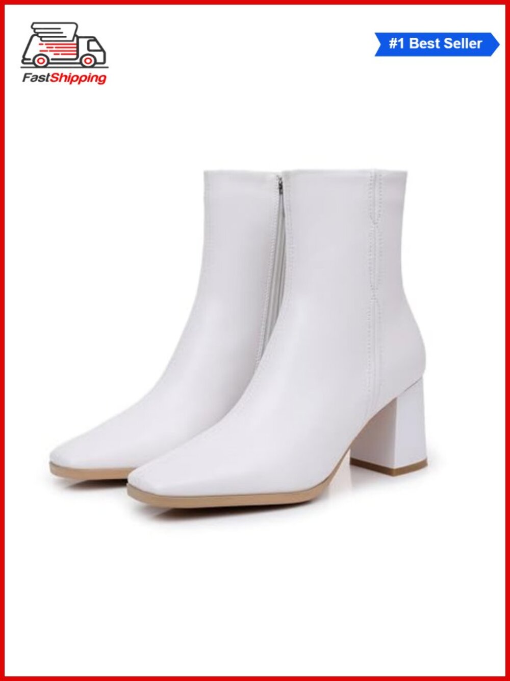 Women's Ankle Boots Square Toe Chunky Block Heel Side Zip Booties